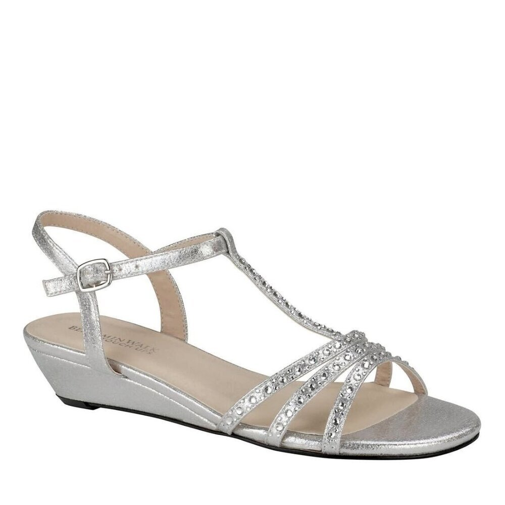 Touch Ups By Benjamin Walk Hailey Silver Open Toe Jeweled Sandals Wedge NEW 6 M